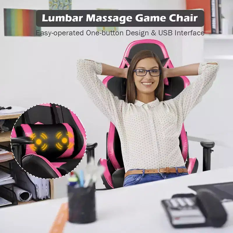 Fauteuil de bureau gaming inclinable et pivotant avec repose-pieds et fonction massage