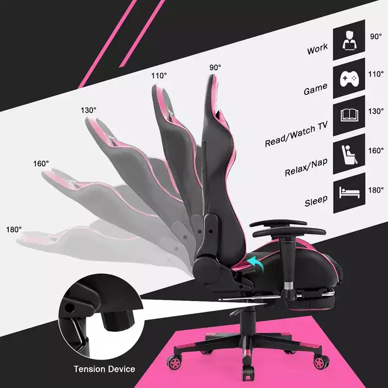 Fauteuil de bureau gaming inclinable et pivotant avec repose-pieds et fonction massage