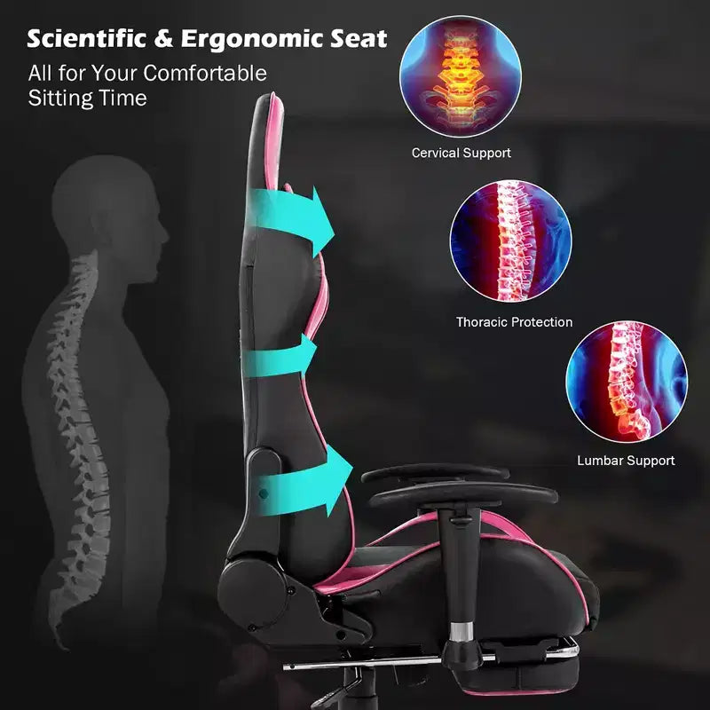 Fauteuil de bureau gaming inclinable et pivotant avec repose-pieds et fonction massage