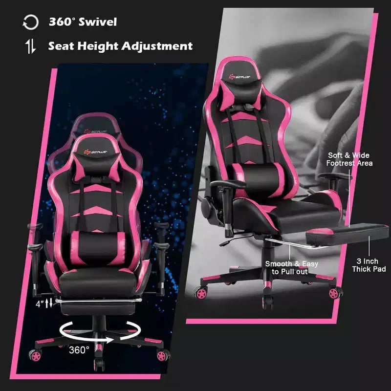 Fauteuil de bureau gaming inclinable et pivotant avec repose-pieds et fonction massage