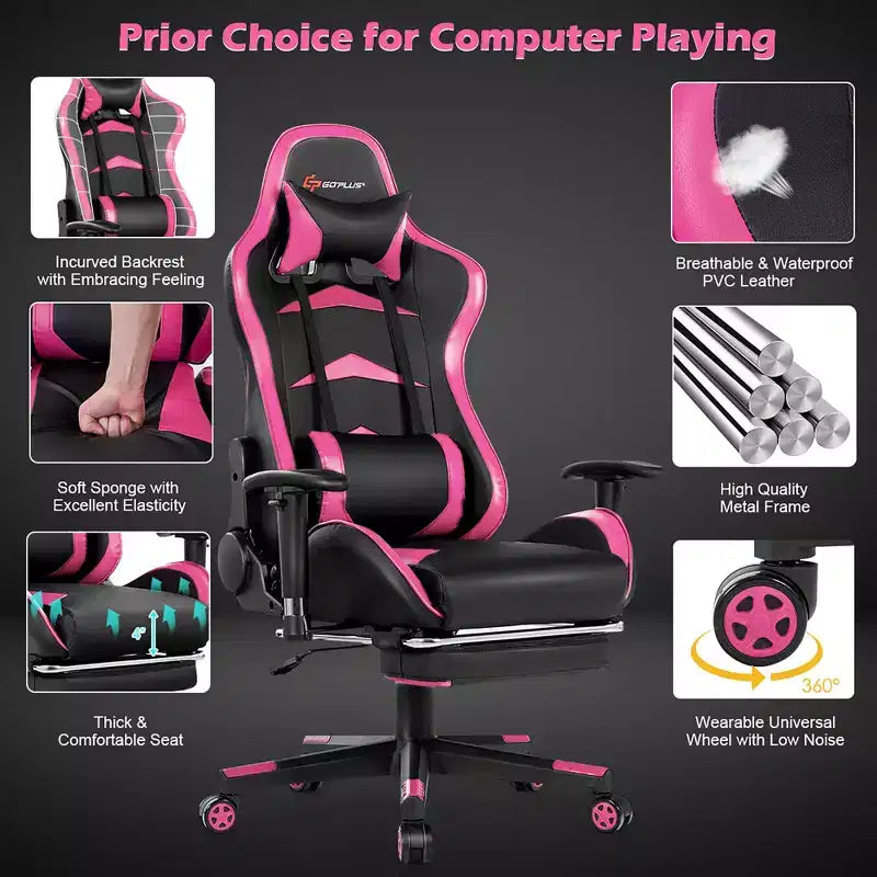 Fauteuil de bureau gaming inclinable et pivotant avec repose-pieds et fonction massage