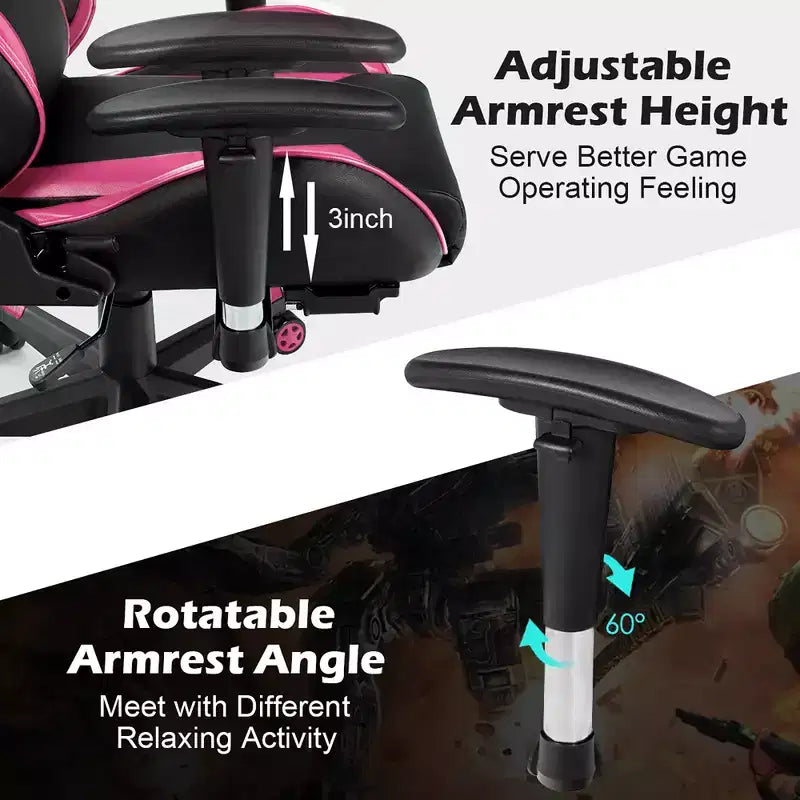 Fauteuil de bureau gaming inclinable et pivotant avec repose-pieds et fonction massage