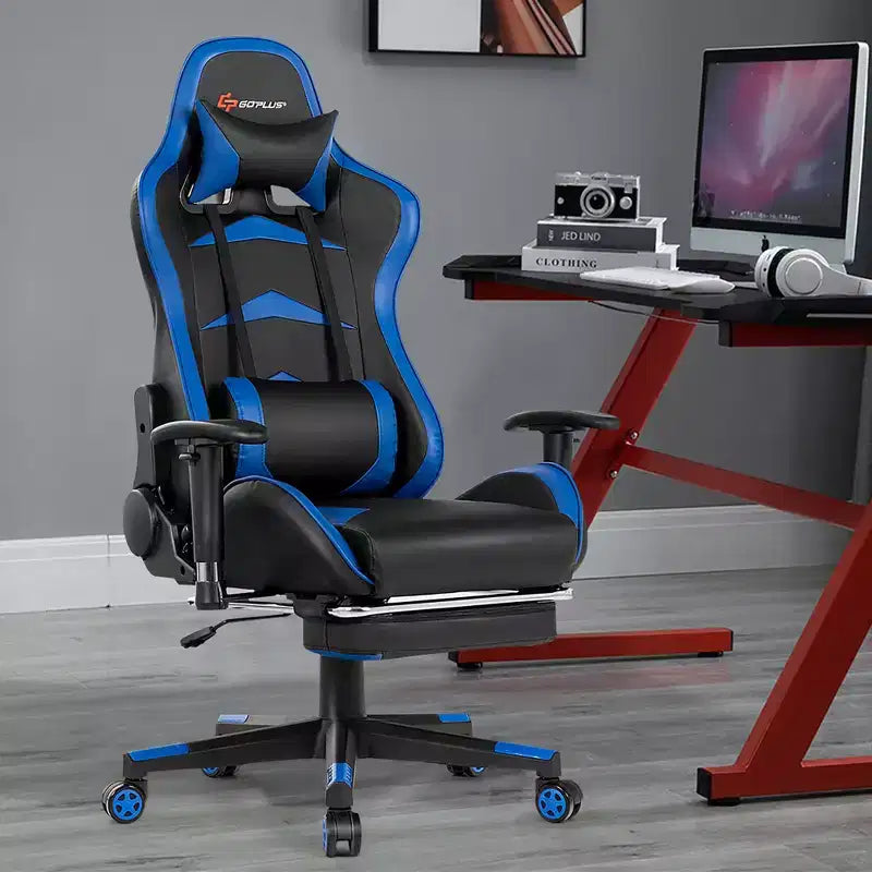 Fauteuil de bureau gaming inclinable et pivotant avec repose-pieds et fonction massage