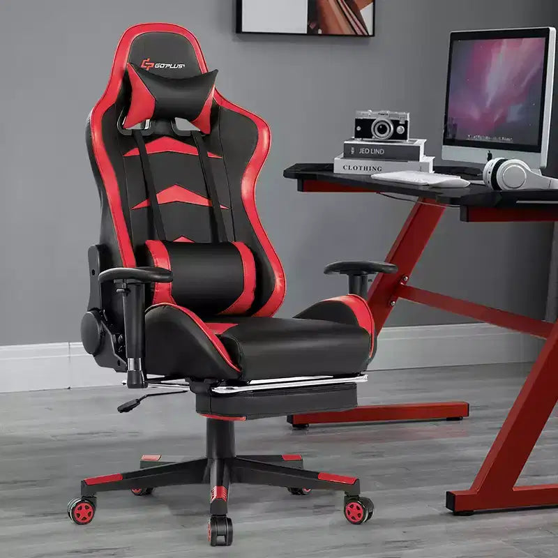 Fauteuil de bureau gaming inclinable et pivotant avec repose-pieds et fonction massage