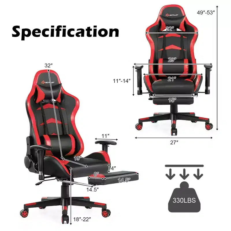 Fauteuil de bureau gaming inclinable et pivotant avec repose-pieds et fonction massage