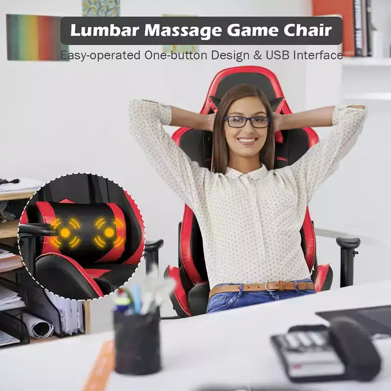 Fauteuil de bureau gaming inclinable et pivotant avec repose-pieds et fonction massage