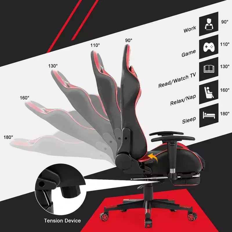 Fauteuil de bureau gaming inclinable et pivotant avec repose-pieds et fonction massage