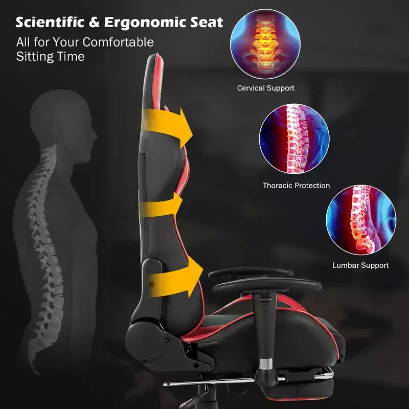 Fauteuil de bureau gaming inclinable et pivotant avec repose-pieds et fonction massage