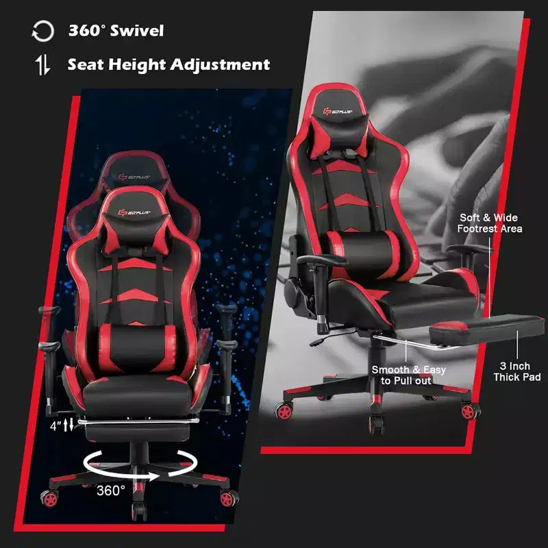 Fauteuil de bureau gaming inclinable et pivotant avec repose-pieds et fonction massage