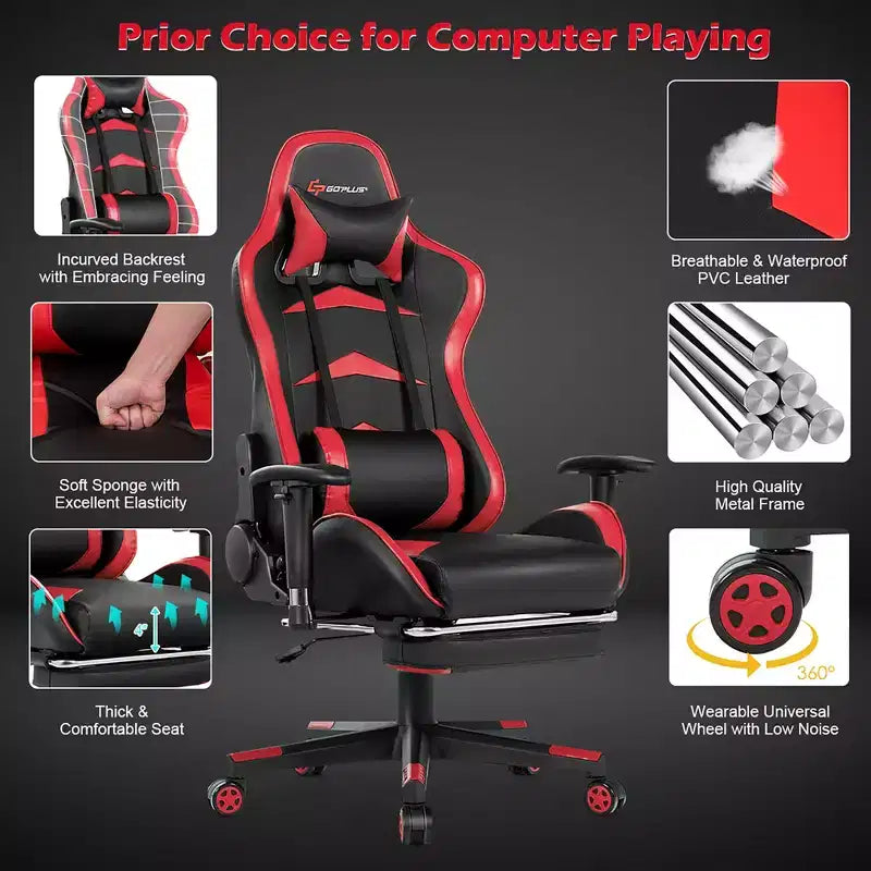 Fauteuil de bureau gaming inclinable et pivotant avec repose-pieds et fonction massage