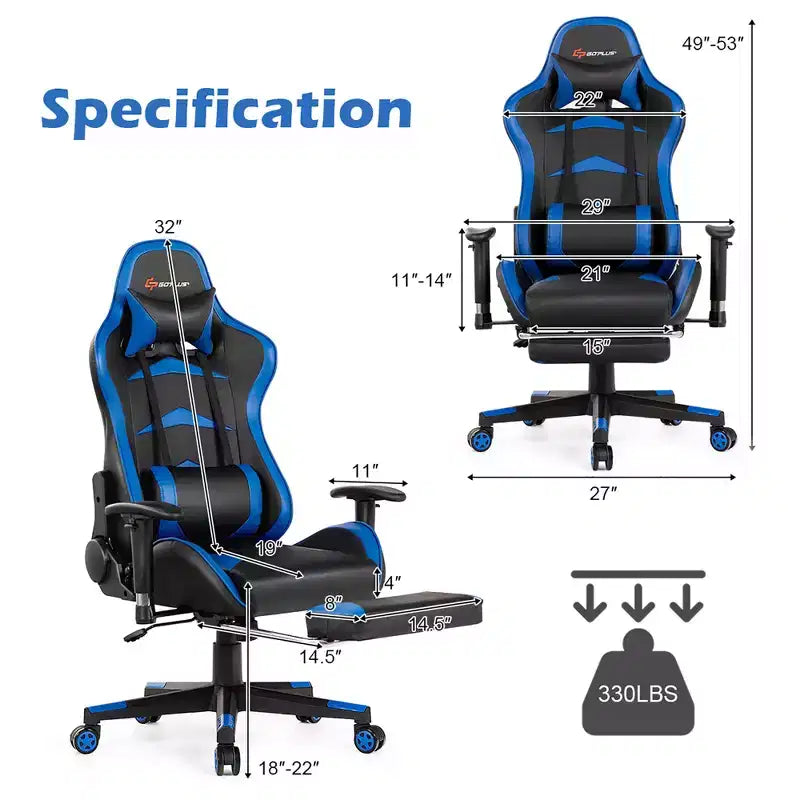Fauteuil de bureau gaming inclinable et pivotant avec repose-pieds et fonction massage