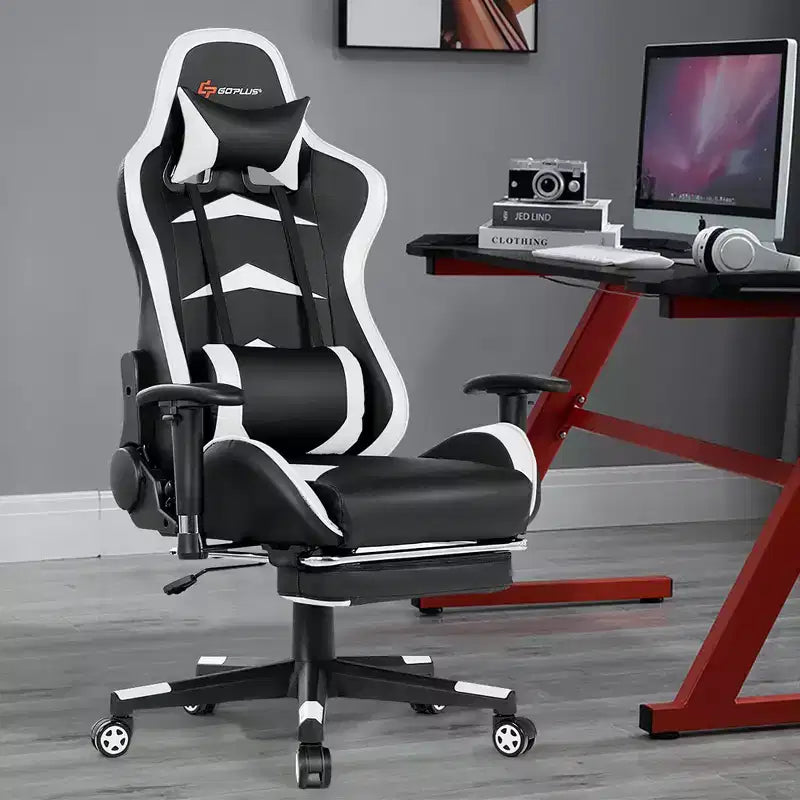 Fauteuil de bureau gaming inclinable et pivotant avec repose-pieds et fonction massage