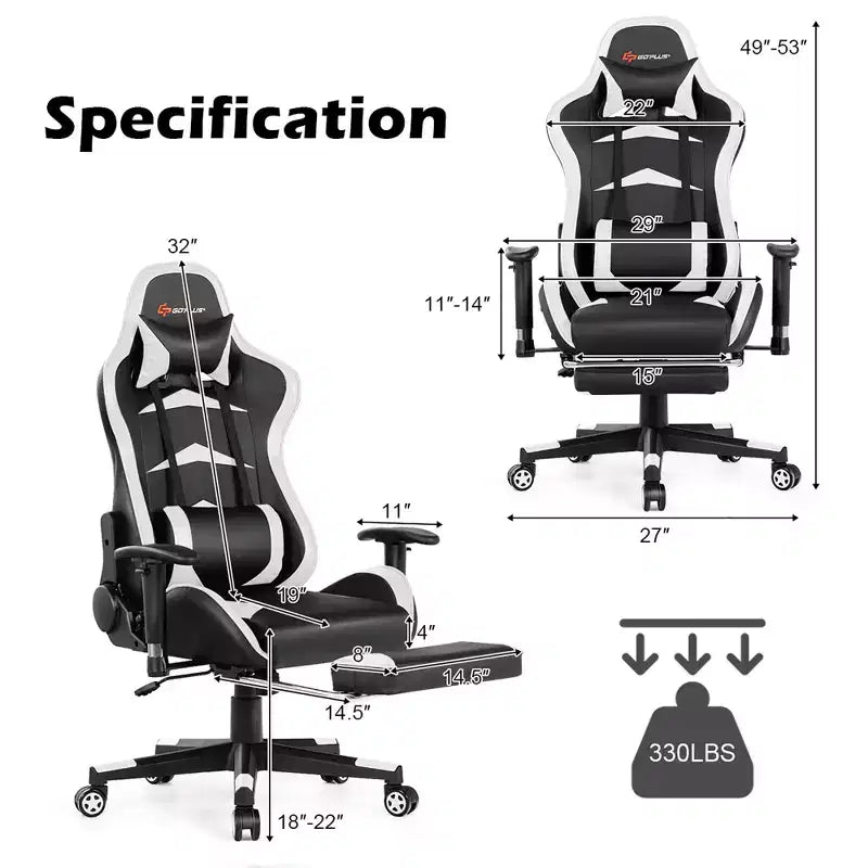 Fauteuil de bureau gaming inclinable et pivotant avec repose-pieds et fonction massage