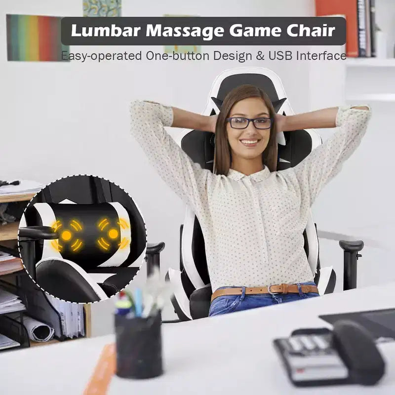 Fauteuil de bureau gaming inclinable et pivotant avec repose-pieds et fonction massage