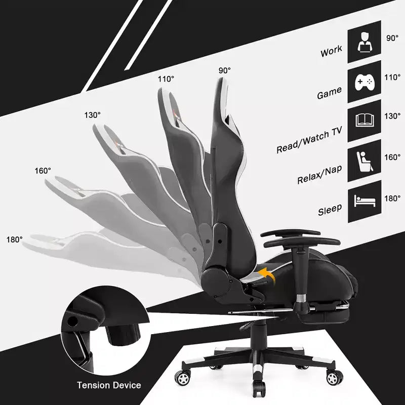 Fauteuil de bureau gaming inclinable et pivotant avec repose-pieds et fonction massage