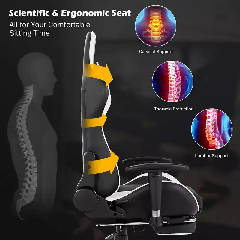 Fauteuil de bureau gaming inclinable et pivotant avec repose-pieds et fonction massage