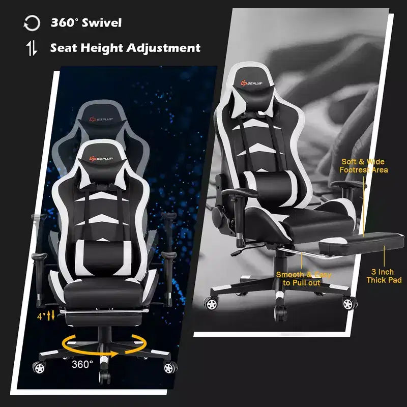 Fauteuil de bureau gaming inclinable et pivotant avec repose-pieds et fonction massage