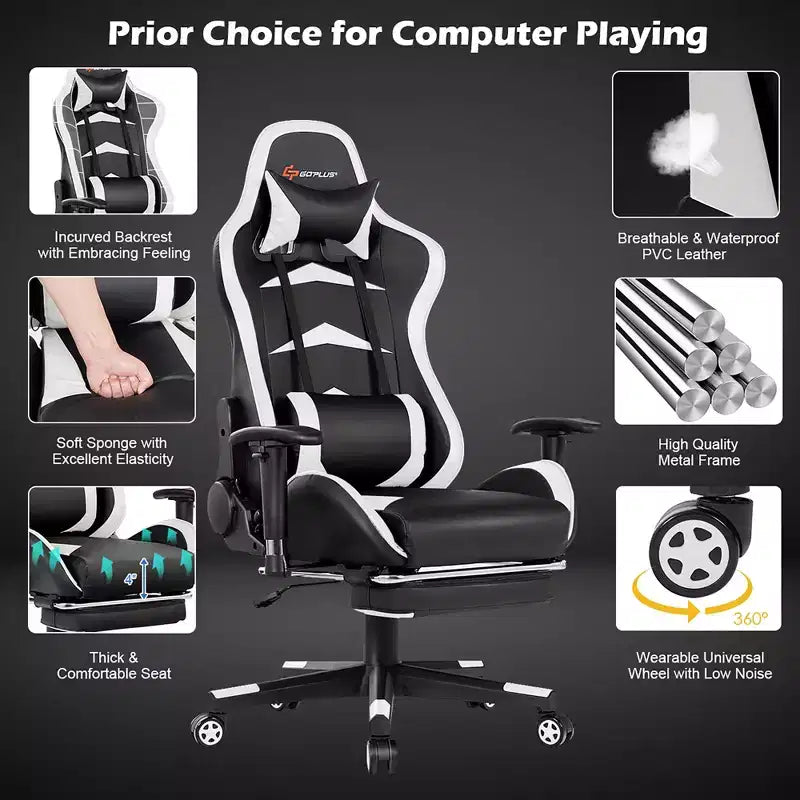 Fauteuil de bureau gaming inclinable et pivotant avec repose-pieds et fonction massage