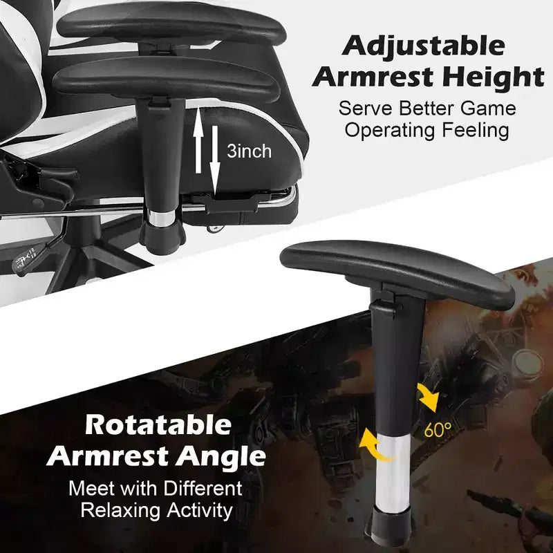 Fauteuil de bureau gaming inclinable et pivotant avec repose-pieds et fonction massage