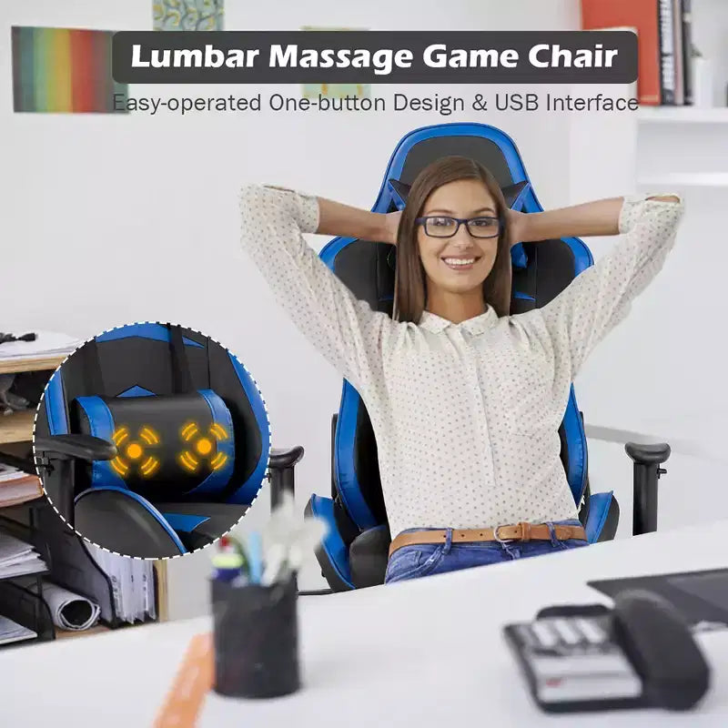 Fauteuil de bureau gaming inclinable et pivotant avec repose-pieds et fonction massage