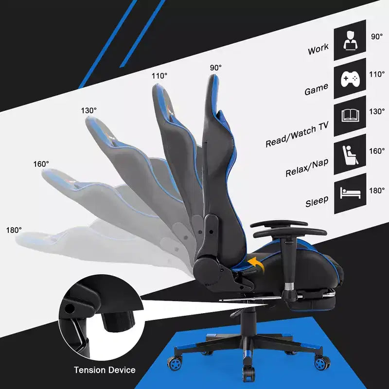 Fauteuil de bureau gaming inclinable et pivotant avec repose-pieds et fonction massage
