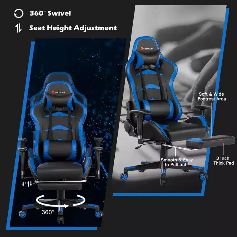 Fauteuil de bureau gaming inclinable et pivotant avec repose-pieds et fonction massage