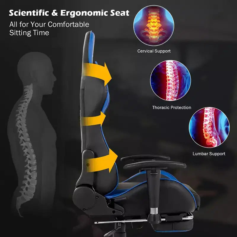 Fauteuil de bureau gaming inclinable et pivotant avec repose-pieds et fonction massage