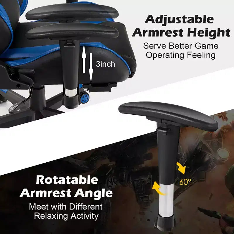 Fauteuil de bureau gaming inclinable et pivotant avec repose-pieds et fonction massage