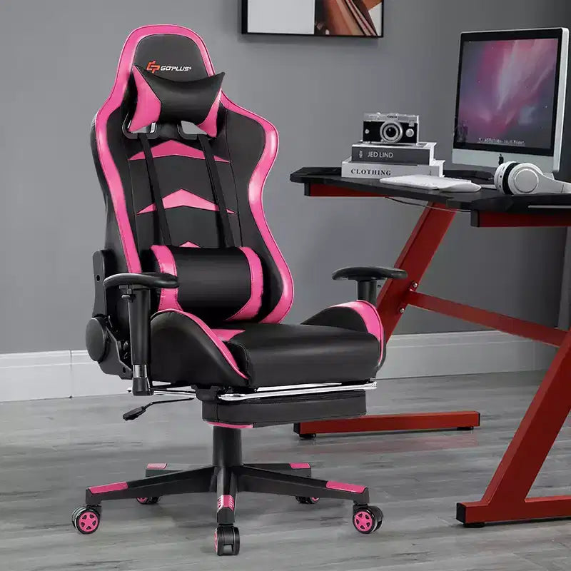 Fauteuil de bureau gaming inclinable et pivotant avec repose-pieds et fonction massage