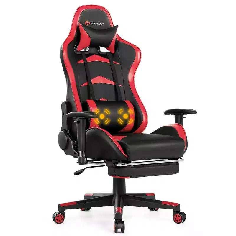 Fauteuil de bureau gaming inclinable et pivotant avec repose-pieds et fonction massage