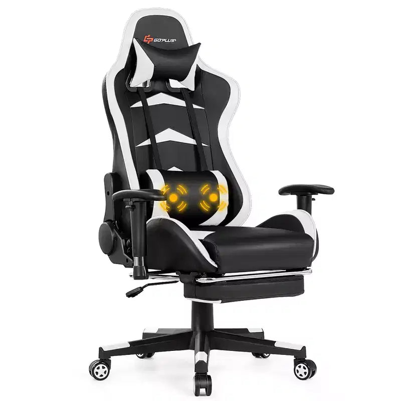Fauteuil de bureau gaming inclinable et pivotant avec repose-pieds et fonction massage