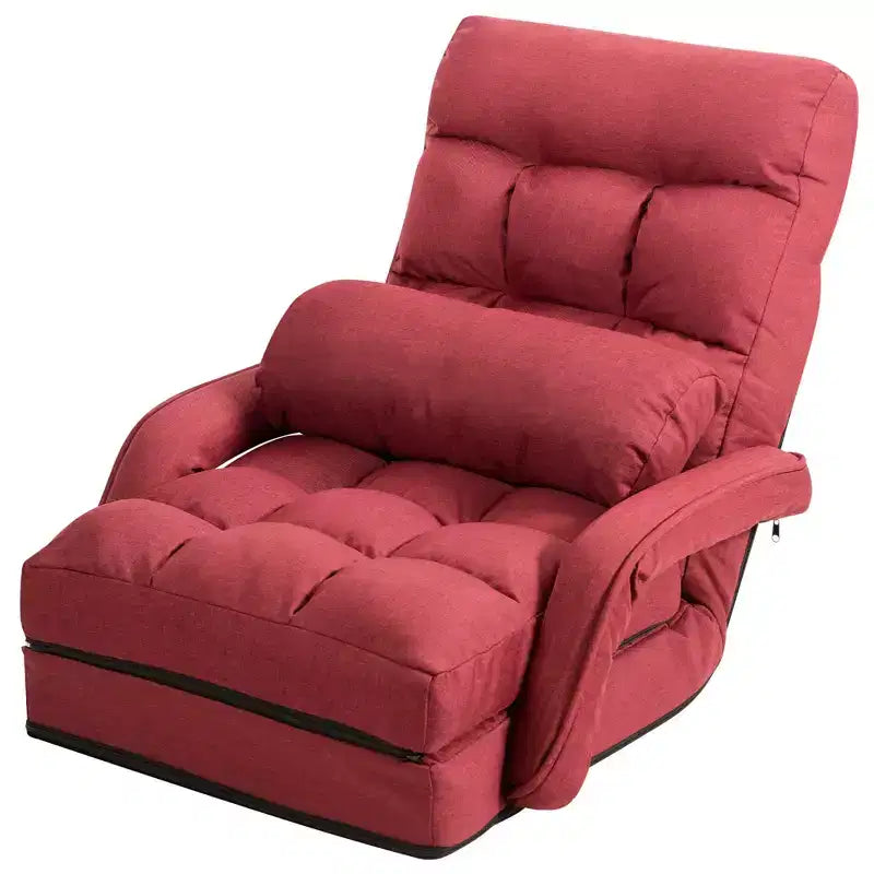 Costway Folding Floor Single Sofa Recliner Chair W/ a Pillow 5 Adjustable Backrest Position Leisure Lounge Couch Blue\Red\White