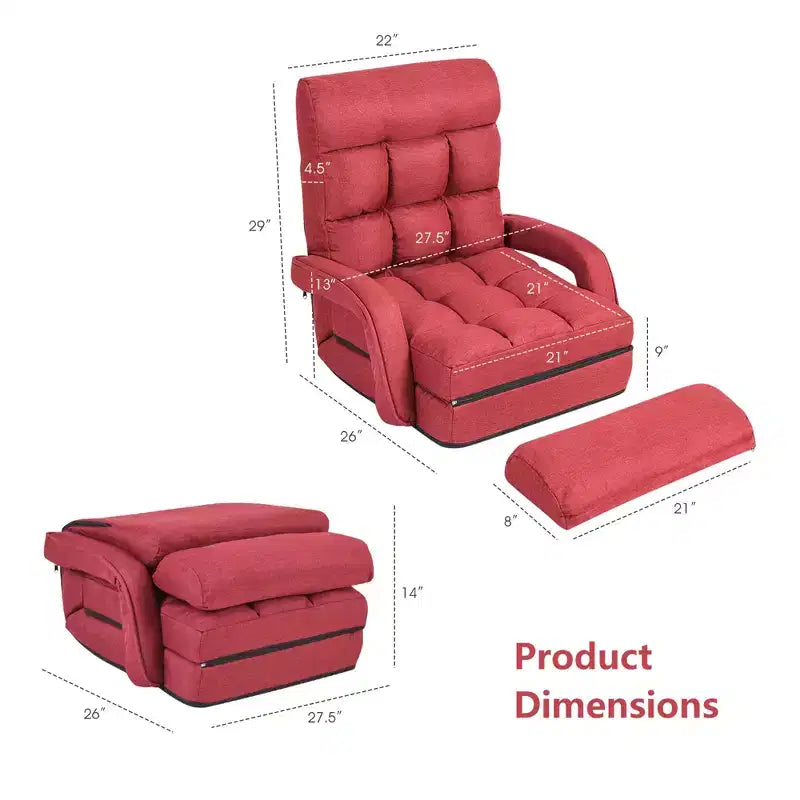 Fauteuil inclinable pliant une place avec oreiller et dossier réglable sur 5 positions